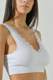 Bralette A Costina Con Coppe E Dettagli In Pizzo
