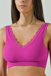 Bralette A Costina Con Coppe E Dettagli In Pizzo