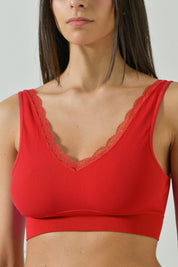 Bralette A Costina Con Coppe E Dettagli In Pizzo