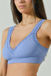 Top Rib Triangle Diagonal Rib Lace Microfiber