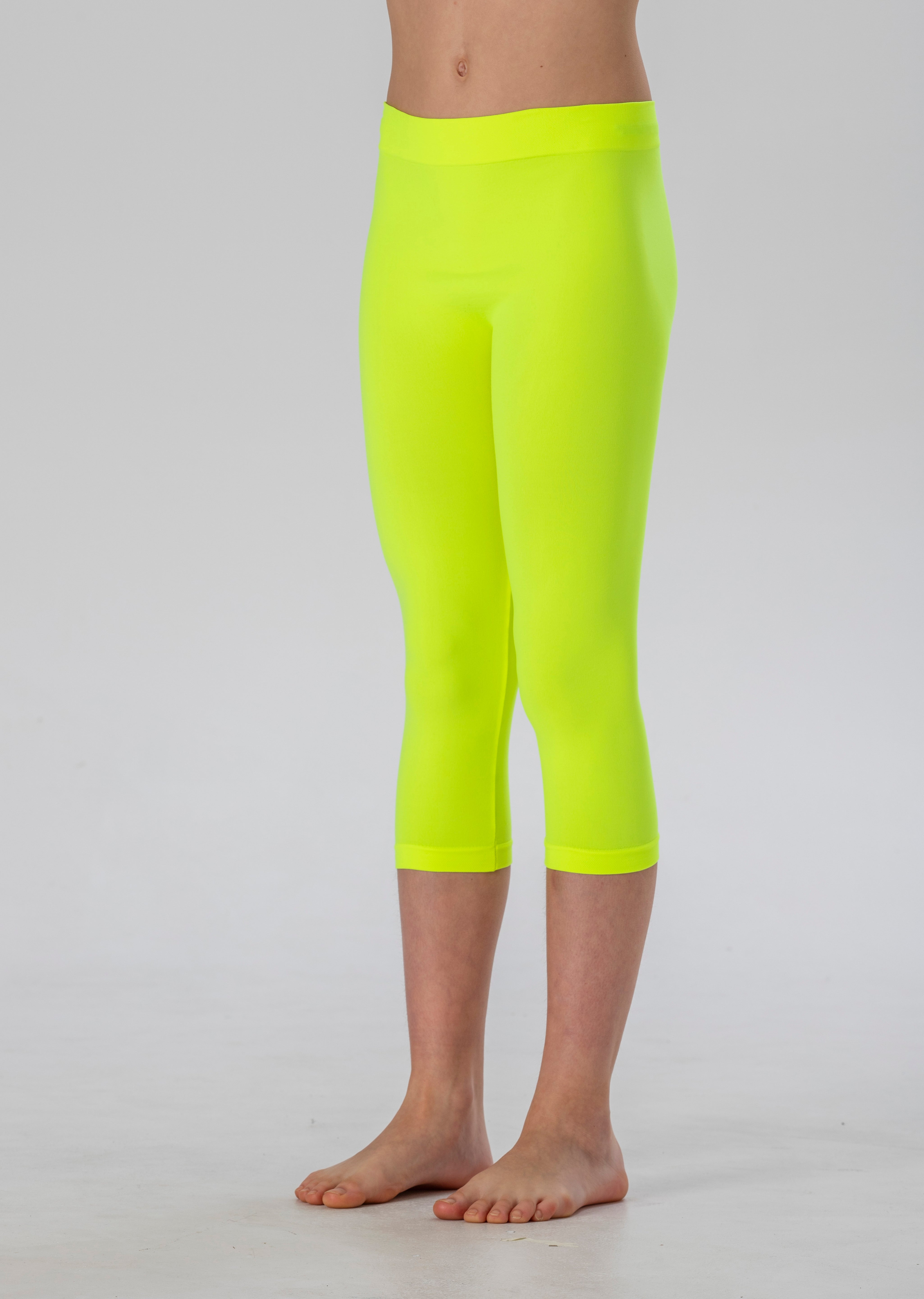Leggings Medi da Bambina in Morbida Microfibra Senza Cuciture, Colori Fluo