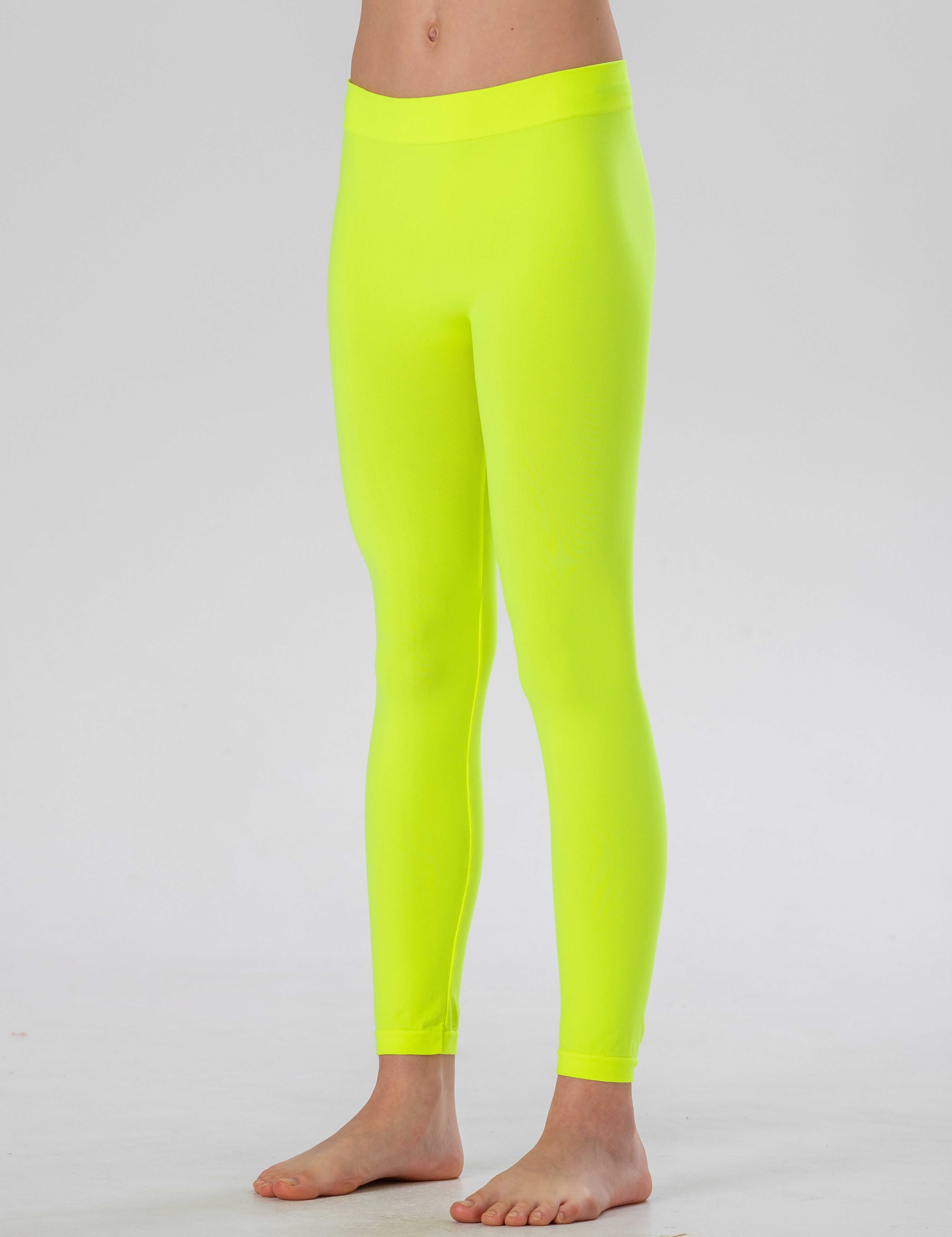Leggings Lunghi da Bambina in Morbida Microfibra Senza Cuciture, Colori Fluo