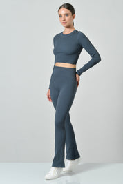 Seamless Microfiber Ribbed Flared High-Waisted Sports Leggings, Sara Collection