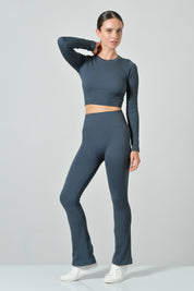 Seamless Microfiber Ribbed Flared High-Waisted Sports Leggings, Sara Collection