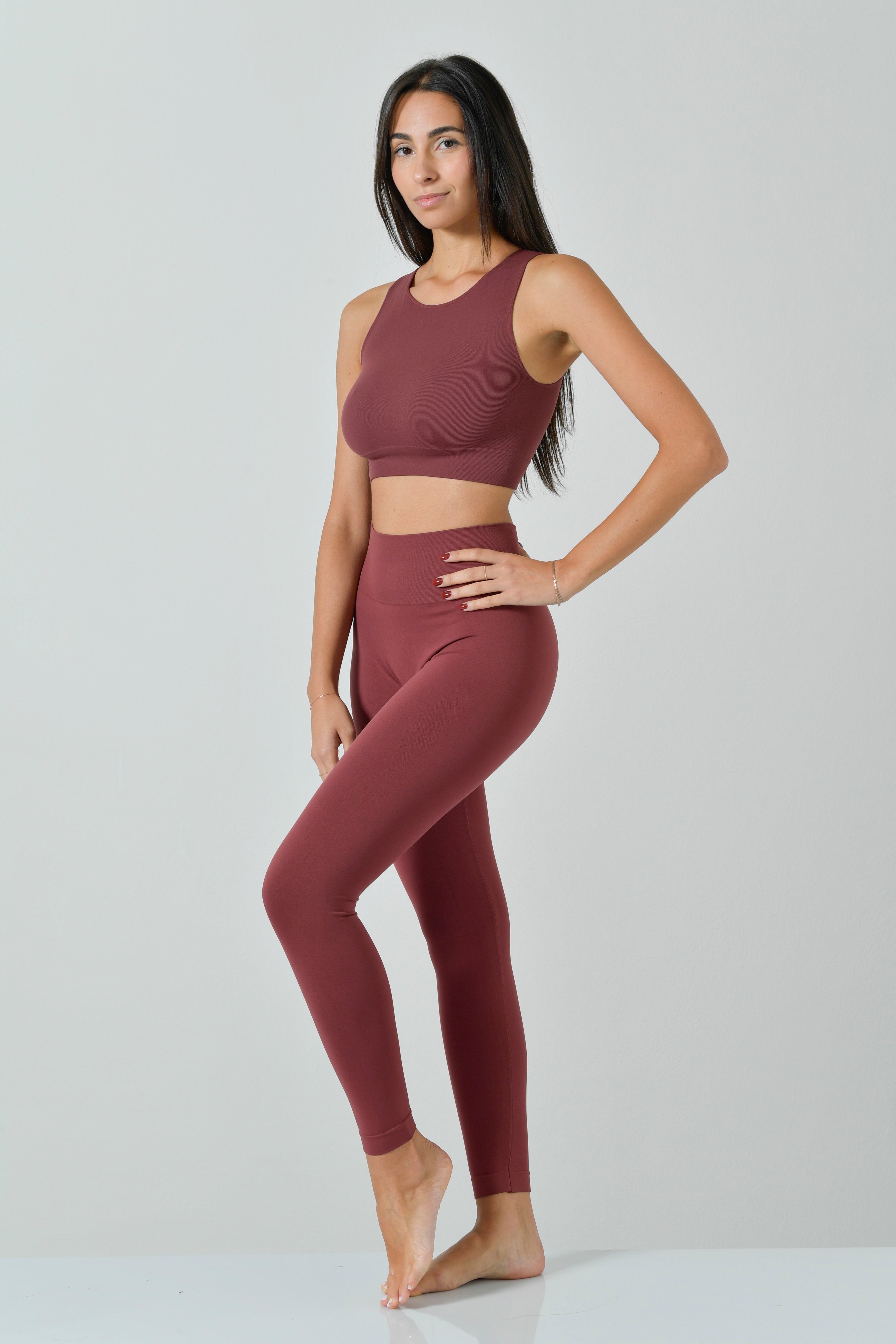 Leggings Sportivo Pancia Piatta Plus Vita Alta in Microfibra Seamless