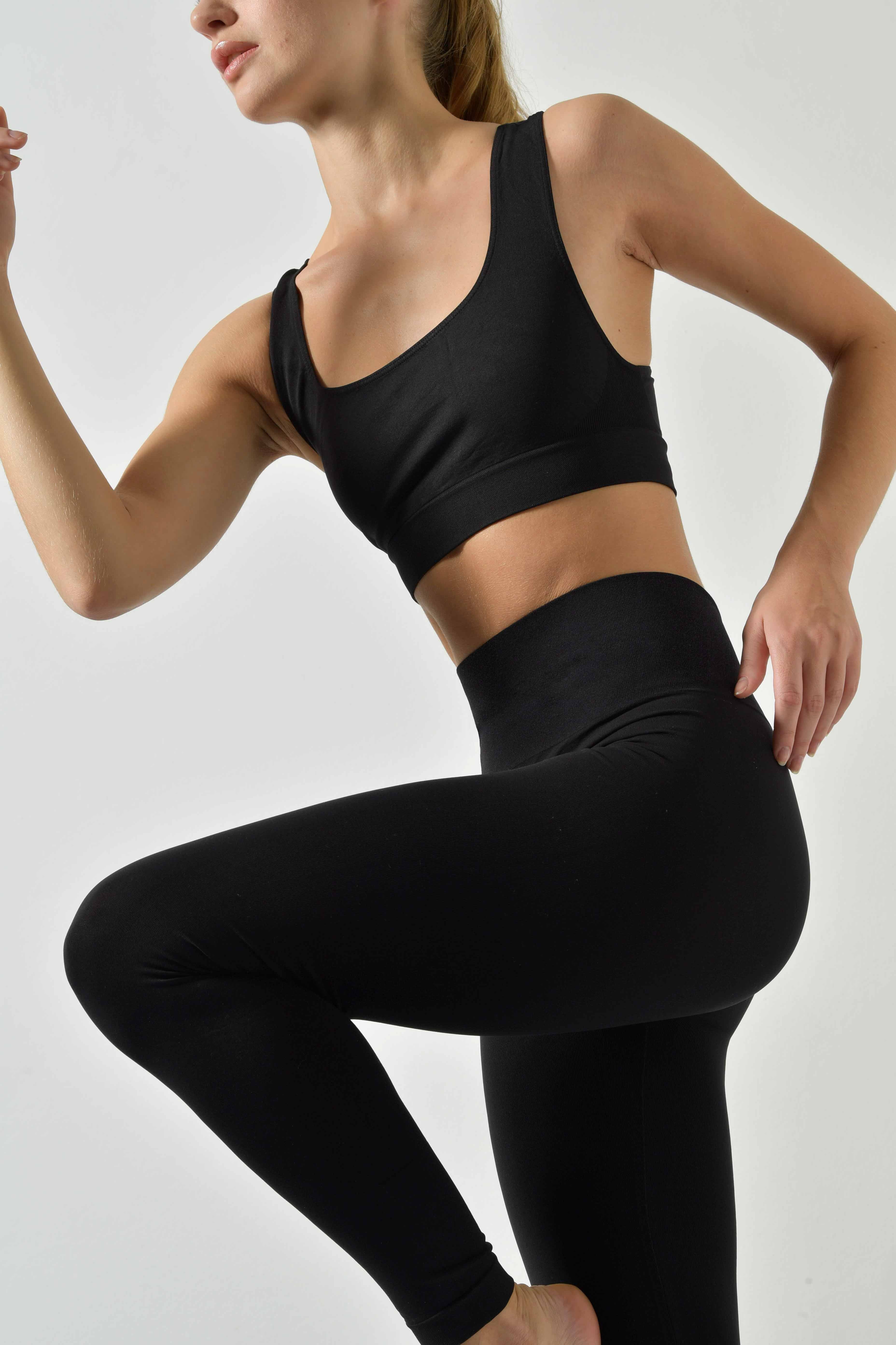 Leggings Sportivo Pancia Piatta Plus Vita Alta in Microfibra Seamless