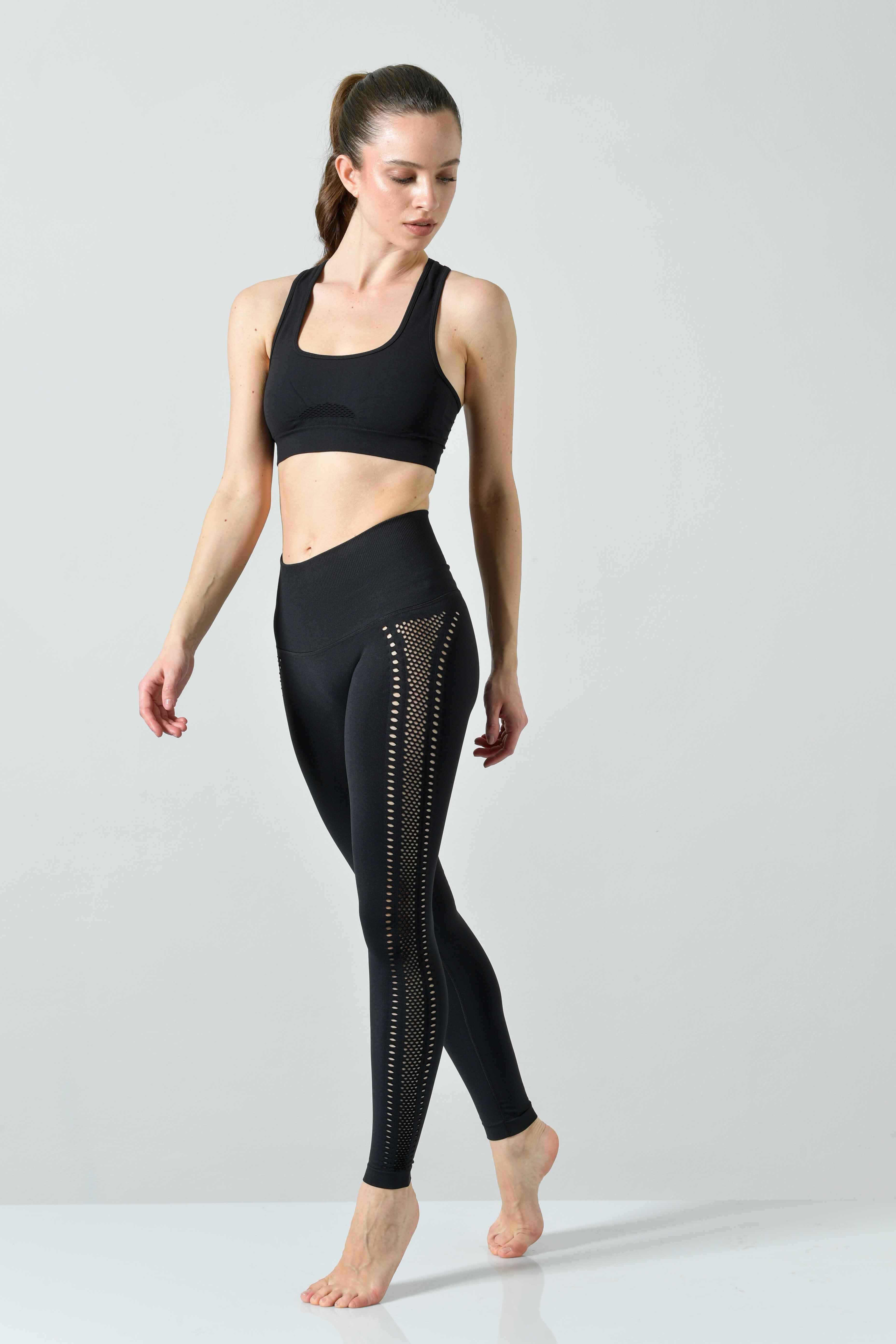 Leggings Sportivi Push Up Vita Alta con Dettagli Traforati, Linea Sculpt