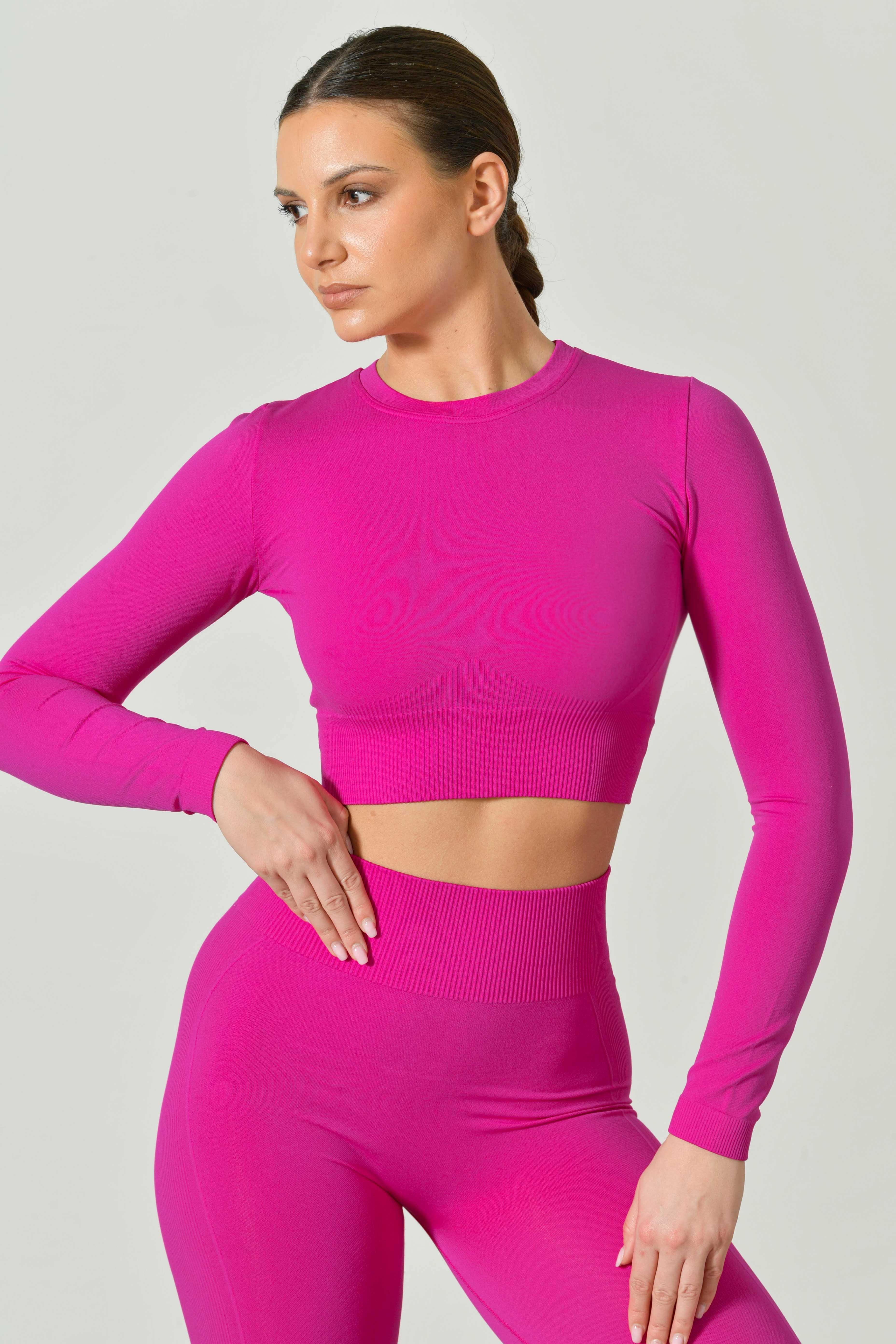 Crop Top Sportivo Manica Lunga in Microfibra Seamless Ilena