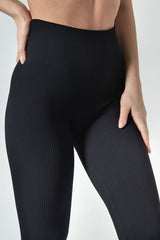 Seamless Microfiber Ribbed High-Waisted Sports Leggings, Sara Collection