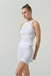 Ribbed American Neckline Sport Tank Top in Seamless Microfiber, Sara Collection