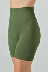 Seamless Microfiber Ribbed High Waisted Sports Shorts, Sara Line