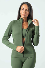 Ribbed Zip-Up Sports Sweatshirt in Seamless Microfiber, Sara Line