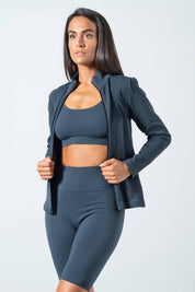 Ribbed Zip-Up Sports Sweatshirt in Seamless Microfiber, Sara Line