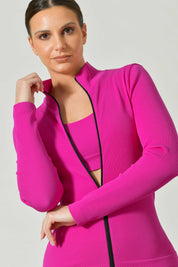 Ribbed Zip-Up Sports Sweatshirt in Seamless Microfiber, Sara Line