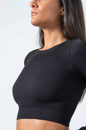 Women's Sara Seamless Microfiber Ribbed Long Sleeve Sporty Crop Top