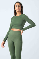Women's Sara Seamless Microfiber Ribbed Long Sleeve Sporty Crop Top