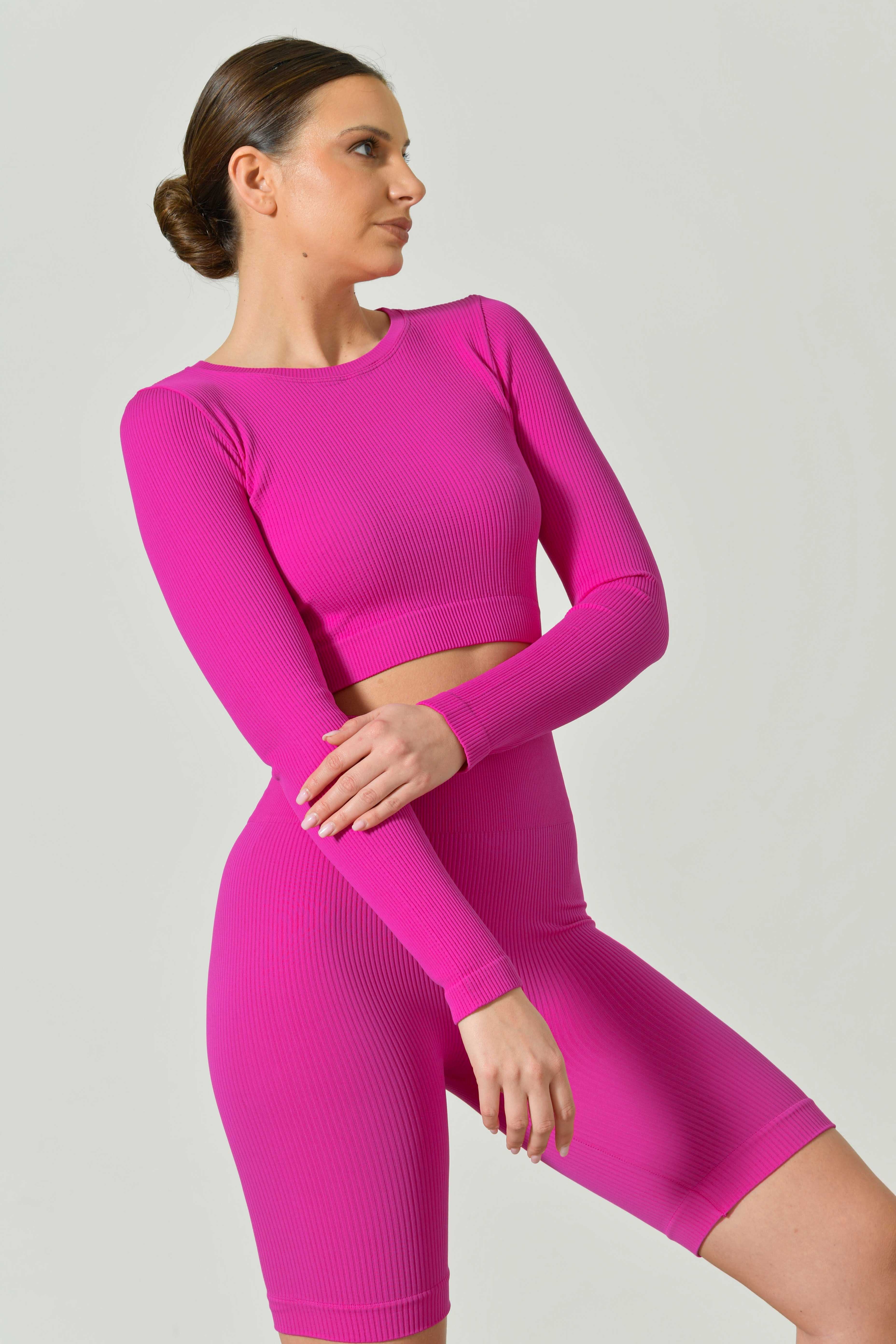 Women's Sara Seamless Microfiber Ribbed Long Sleeve Sporty Crop Top