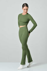 Seamless Microfiber Ribbed Flared High-Waisted Sports Leggings, Sara Collection