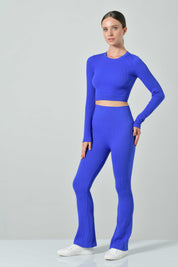 Seamless Microfiber Ribbed Flared High-Waisted Sports Leggings, Sara Collection