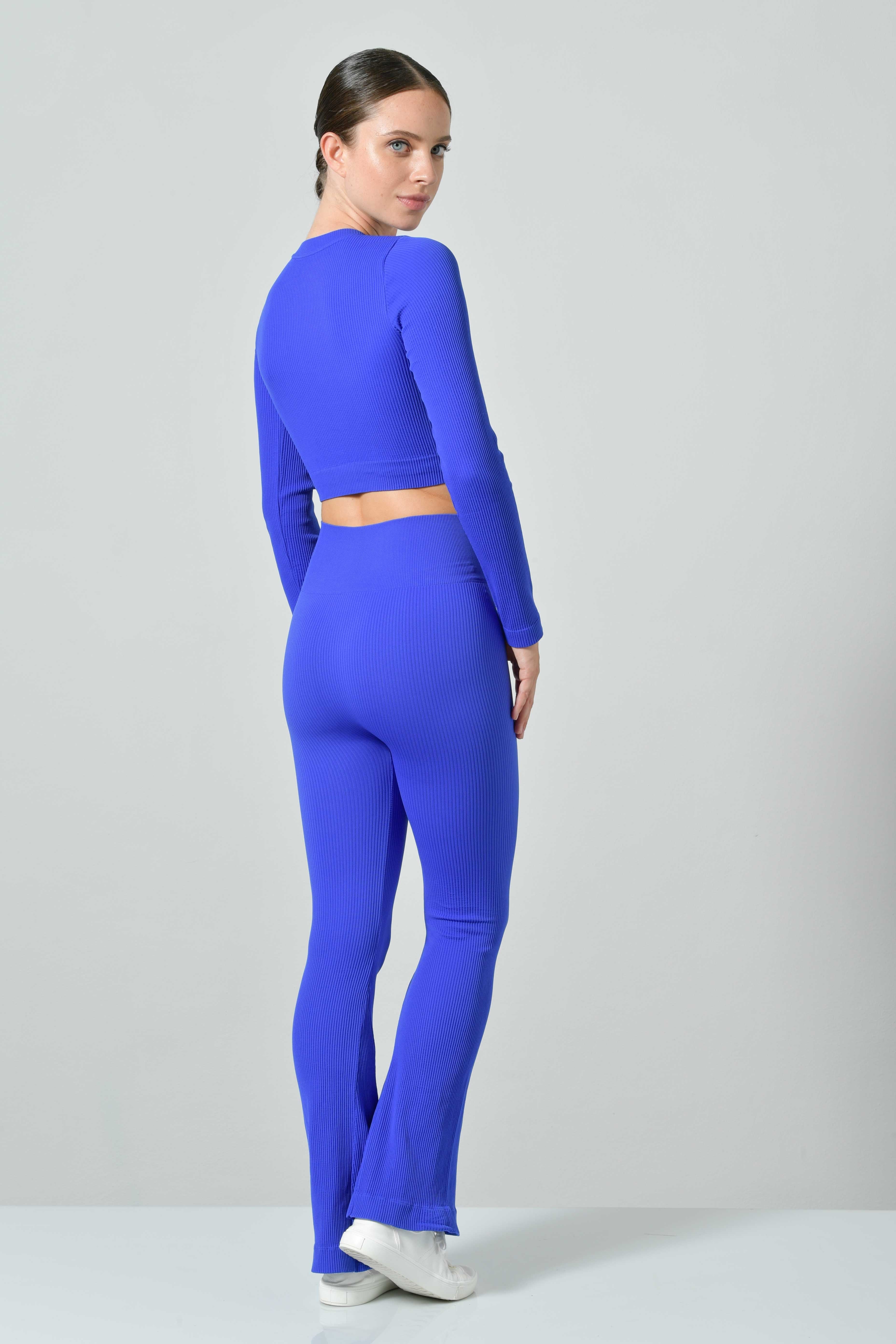Seamless Microfiber Ribbed Flared High-Waisted Sports Leggings, Sara Collection