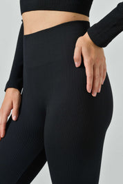 Seamless Microfiber Ribbed Flared High-Waisted Sports Leggings, Sara Collection