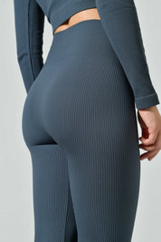 Seamless Microfiber Ribbed Flared High-Waisted Sports Leggings, Sara Collection