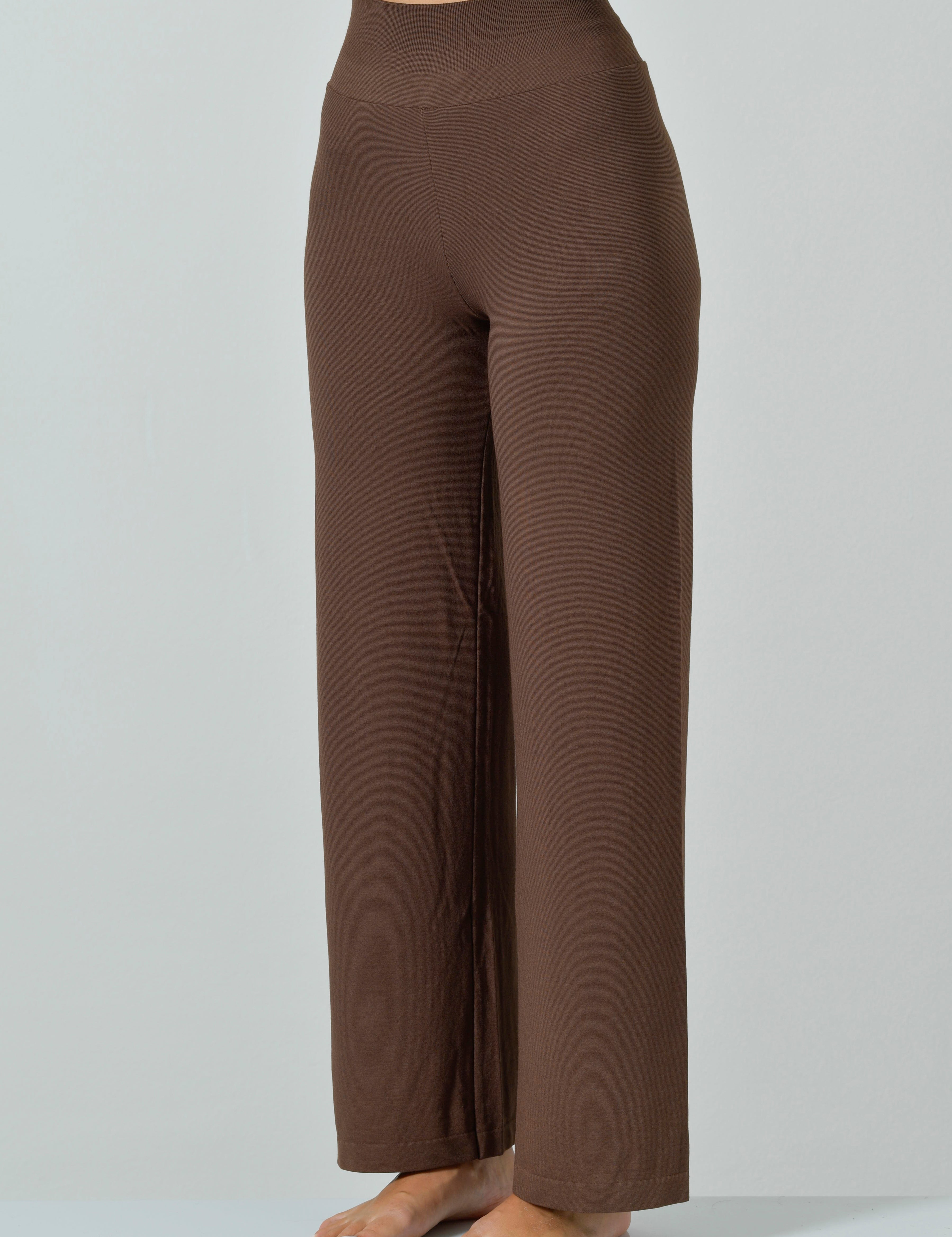 Pantalone palazzo donna Risalti color cocoa con gamba ampia e banda elastica in vita