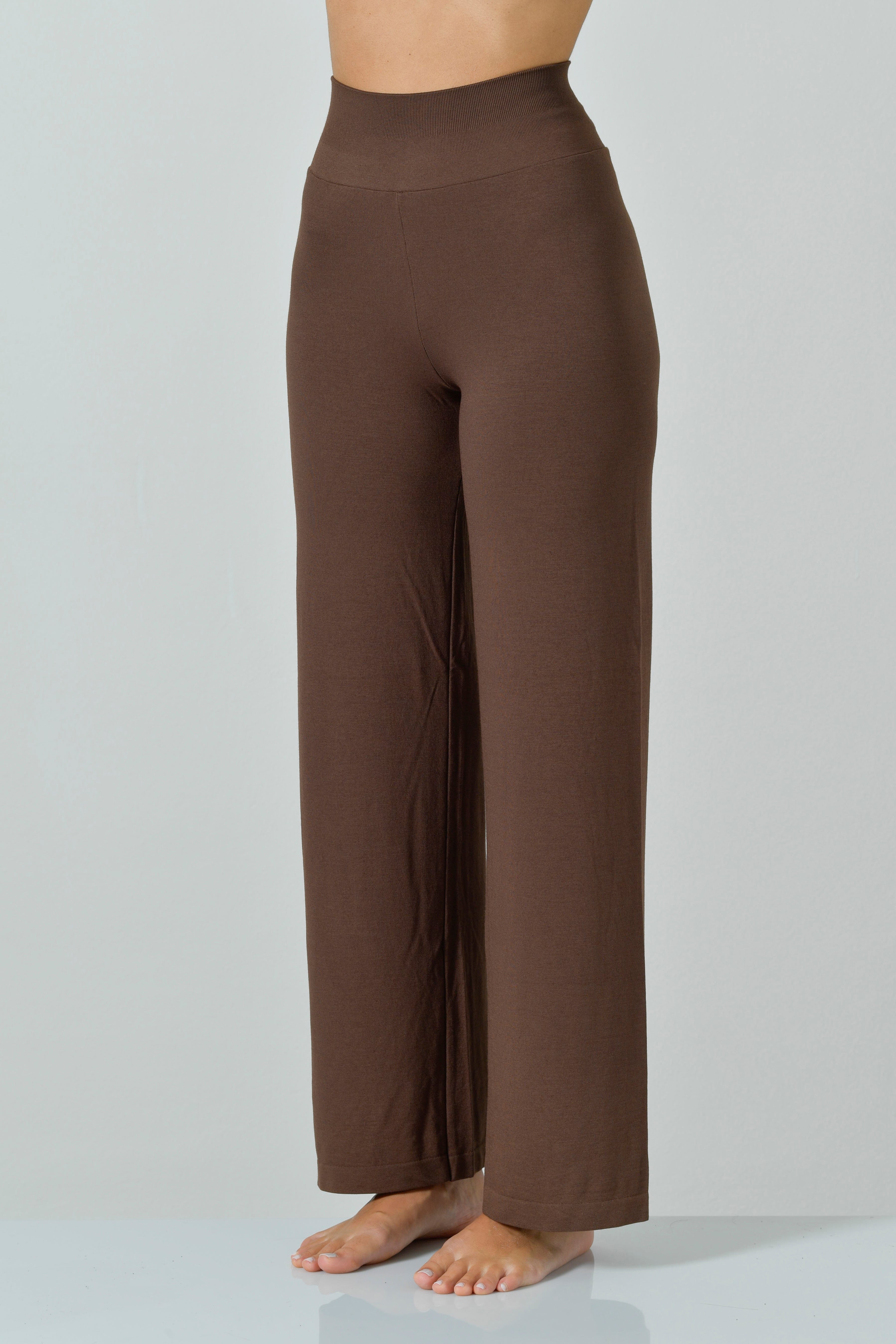 Pantalone palazzo donna Risalti color cocoa con gamba ampia e banda elastica in vita