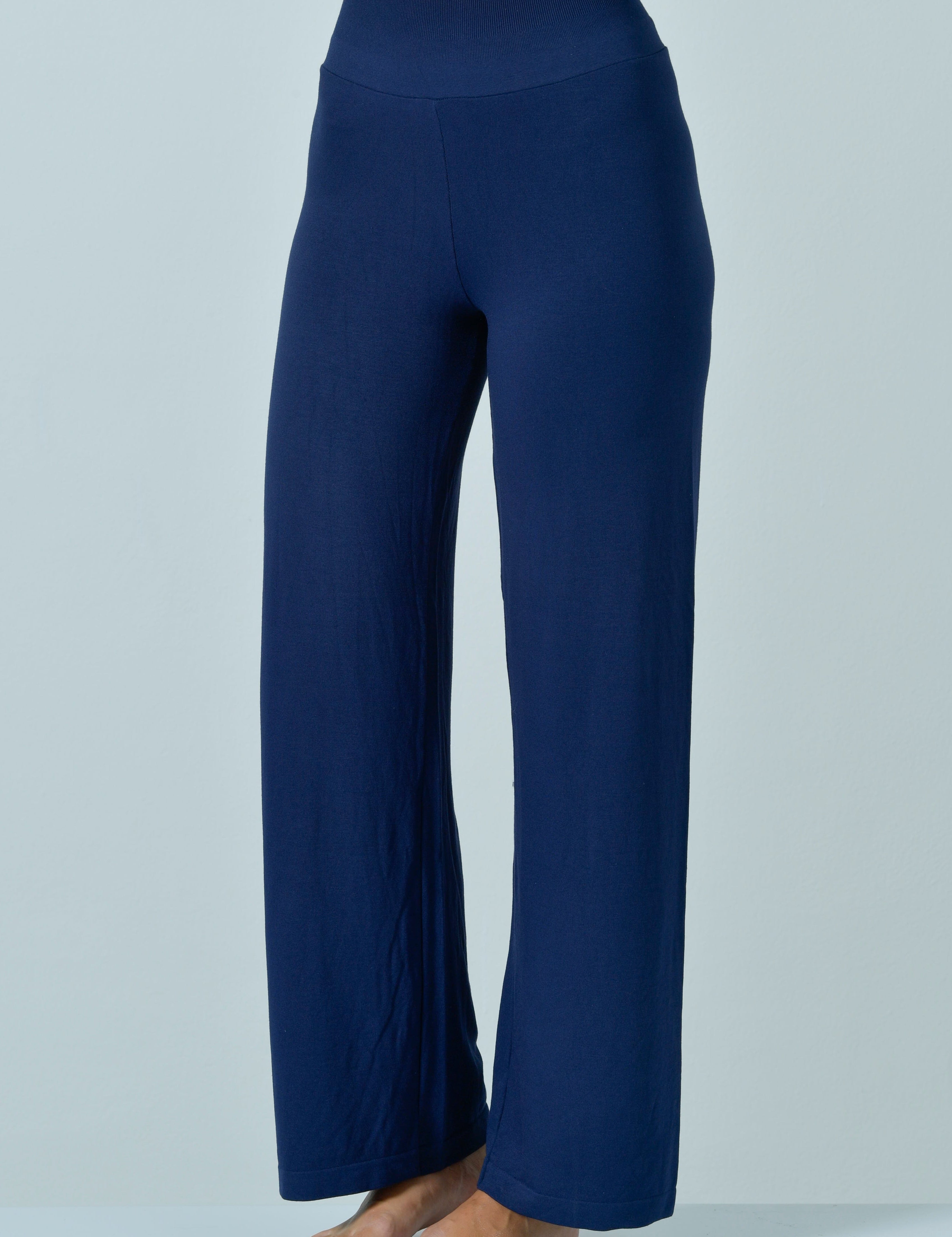 Pantalone palazzo donna Risalti blu navy con gamba ampia e banda elastica in vita