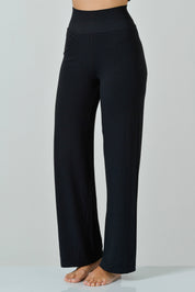 Pantalone palazzo donna Risalti nero con gamba ampia e banda elastica in vita