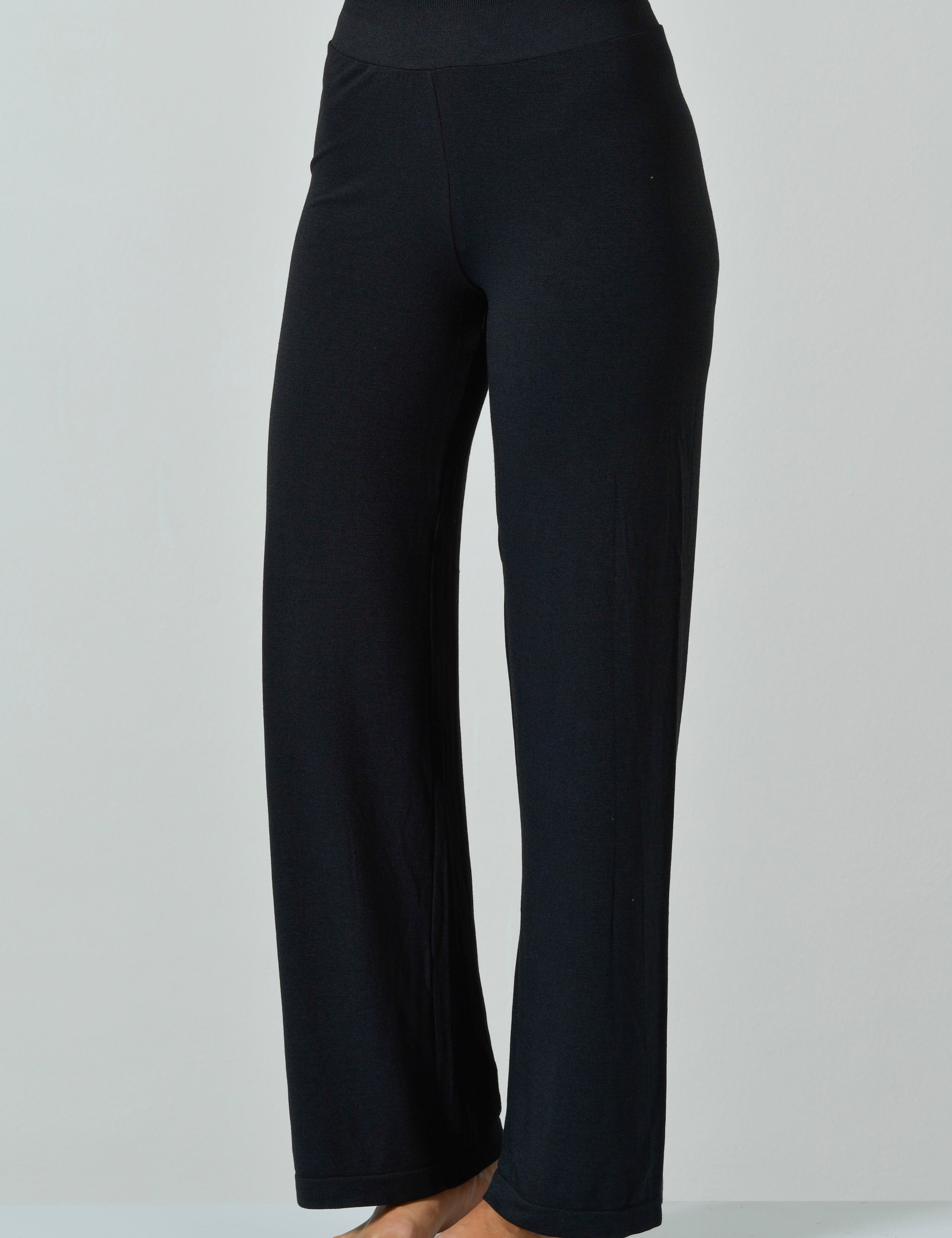 Pantalone palazzo donna Risalti nero con gamba ampia e banda elastica in vita