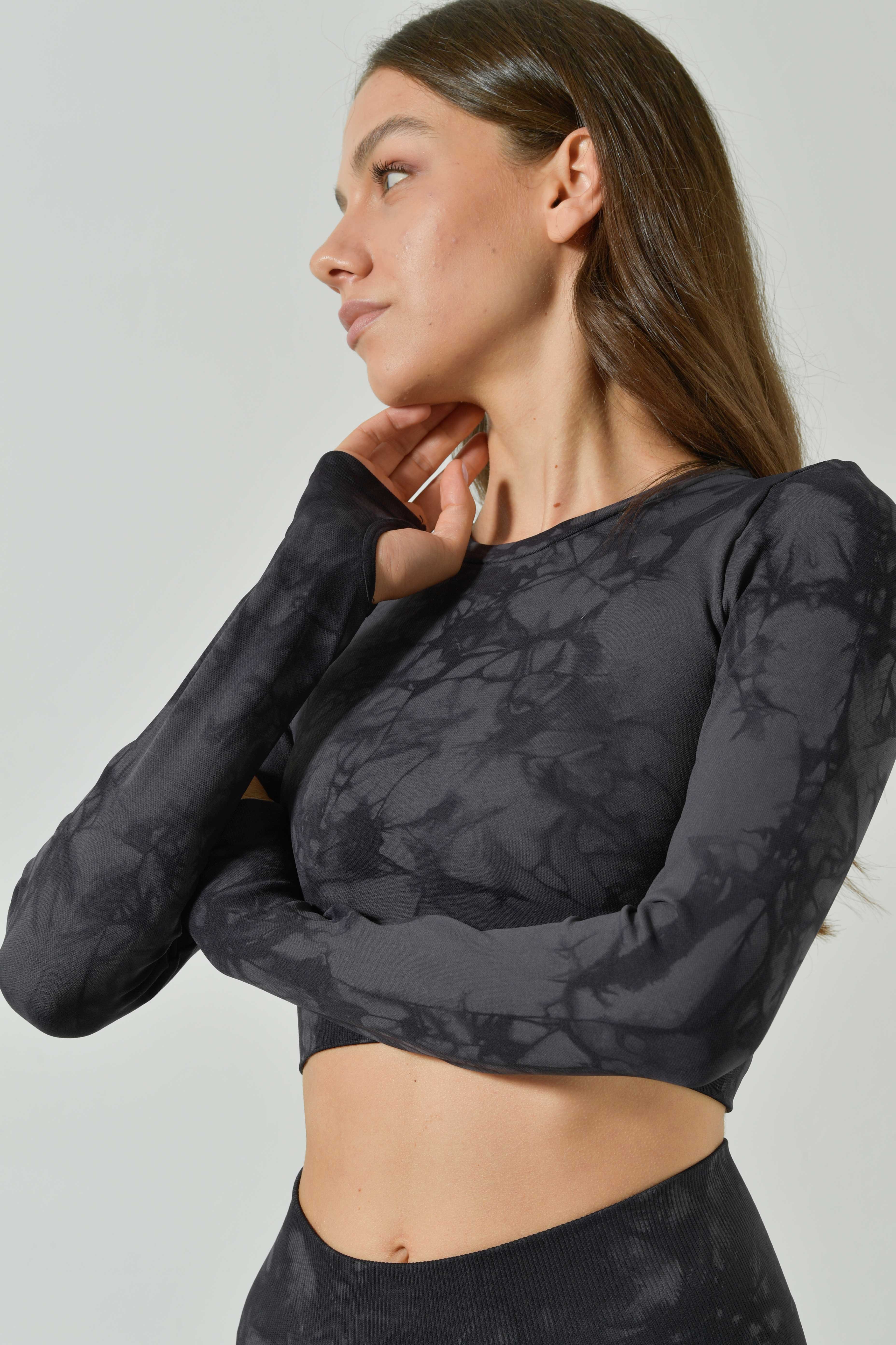 Long-Sleeved Backless Crop Top, Sculpt Aura Line