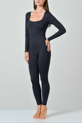 Tuta Intera Jumpsuit lunga modellante con manica lunga e scollo tondo